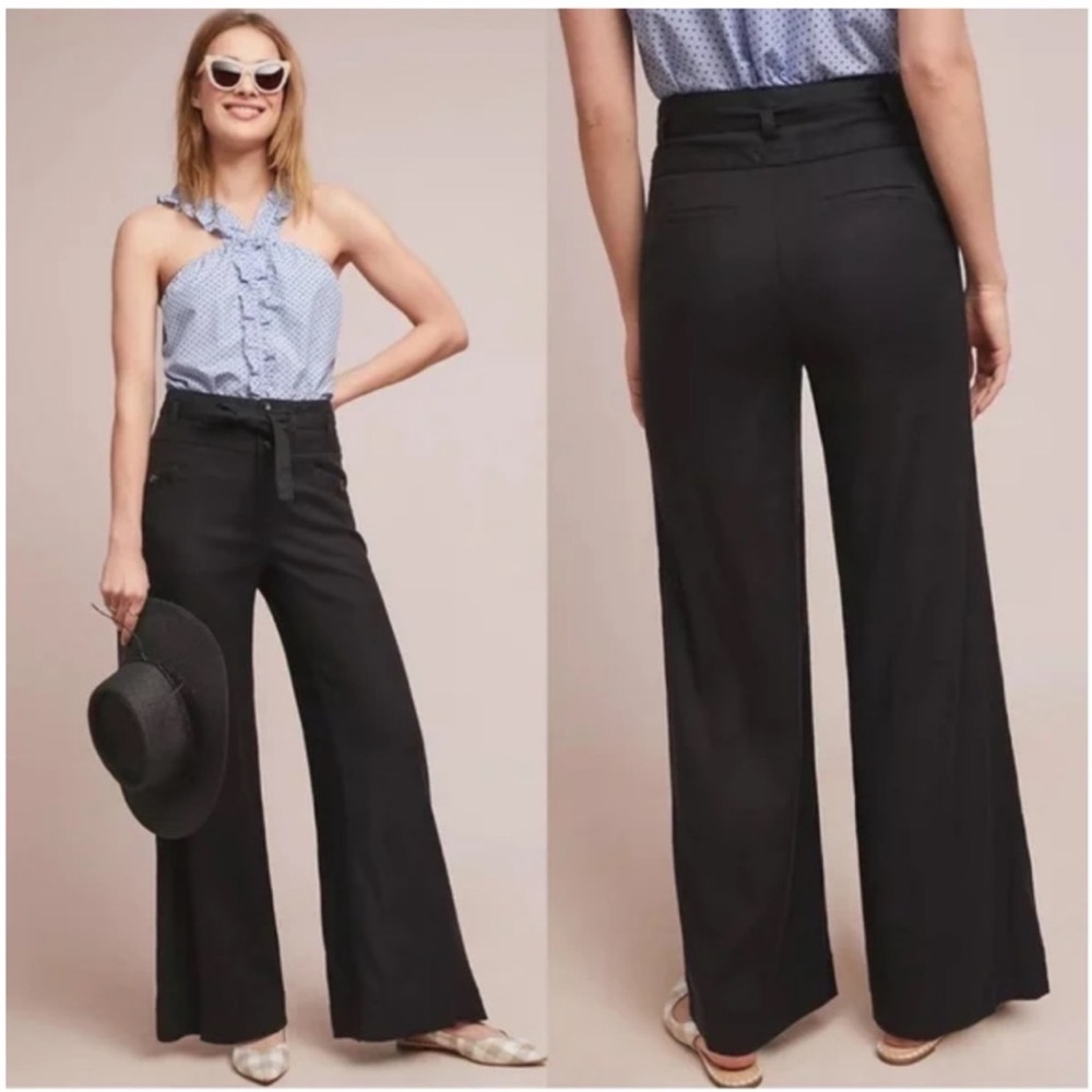 Anthropologie Black Linen Blend Wide Leg Pants